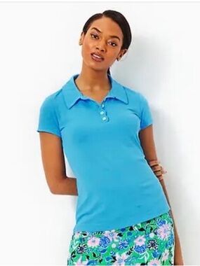 VGUC Lilly Pulitzer FRIDA SCALLOP POLO UPF 50 in Lunar Blue